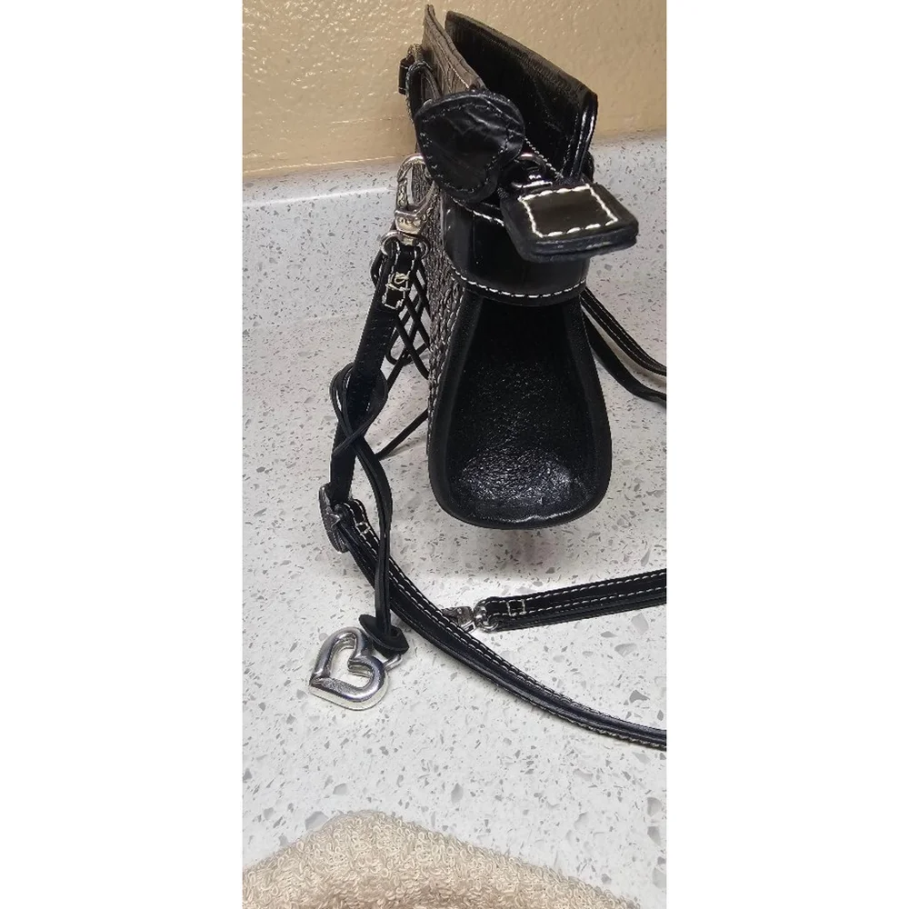 Brighton Clancy Woven Leather Shoulder Bag Black New With Tags